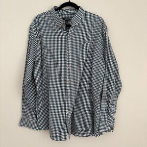 Van Heusen Shirt Men's White Blue Black Shepherd Check Button Down 17-17.5 XL